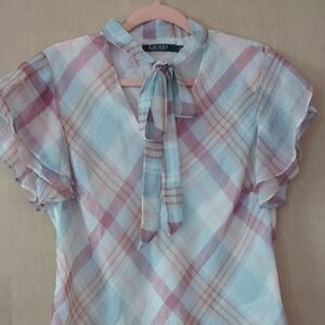 Ralph Lauren Pink and Blue Plaid Blouse NWT Size L